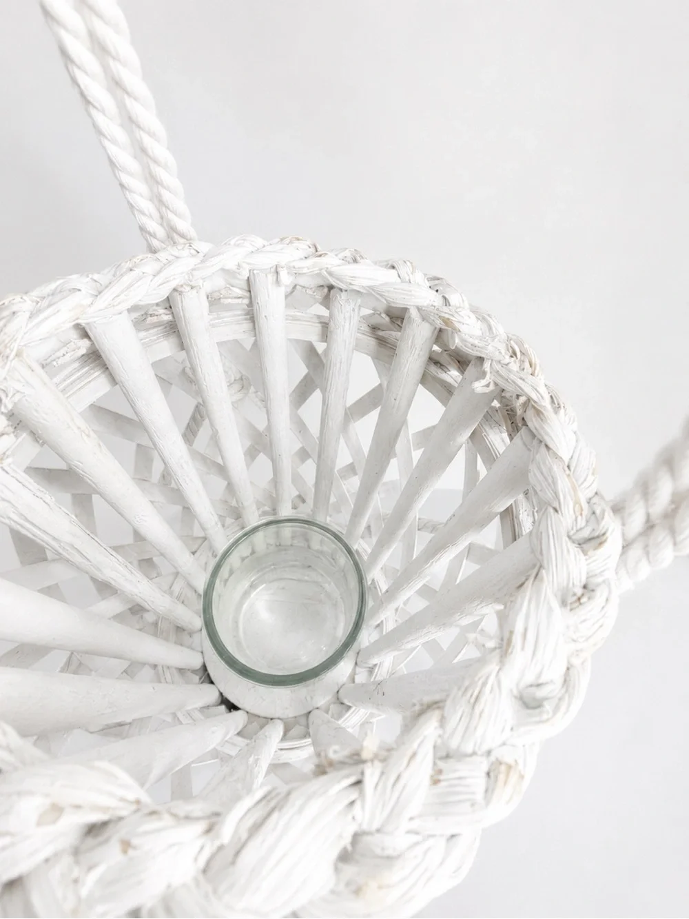 Vintage Boho White Bamboo Hanging Lantern Candle Holder | Coastal Cottage Decor